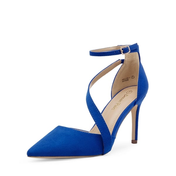 Pointed Toe Ankle Strap High Heel Pump Shoes - ROYAL BLUE SUEDE -  0